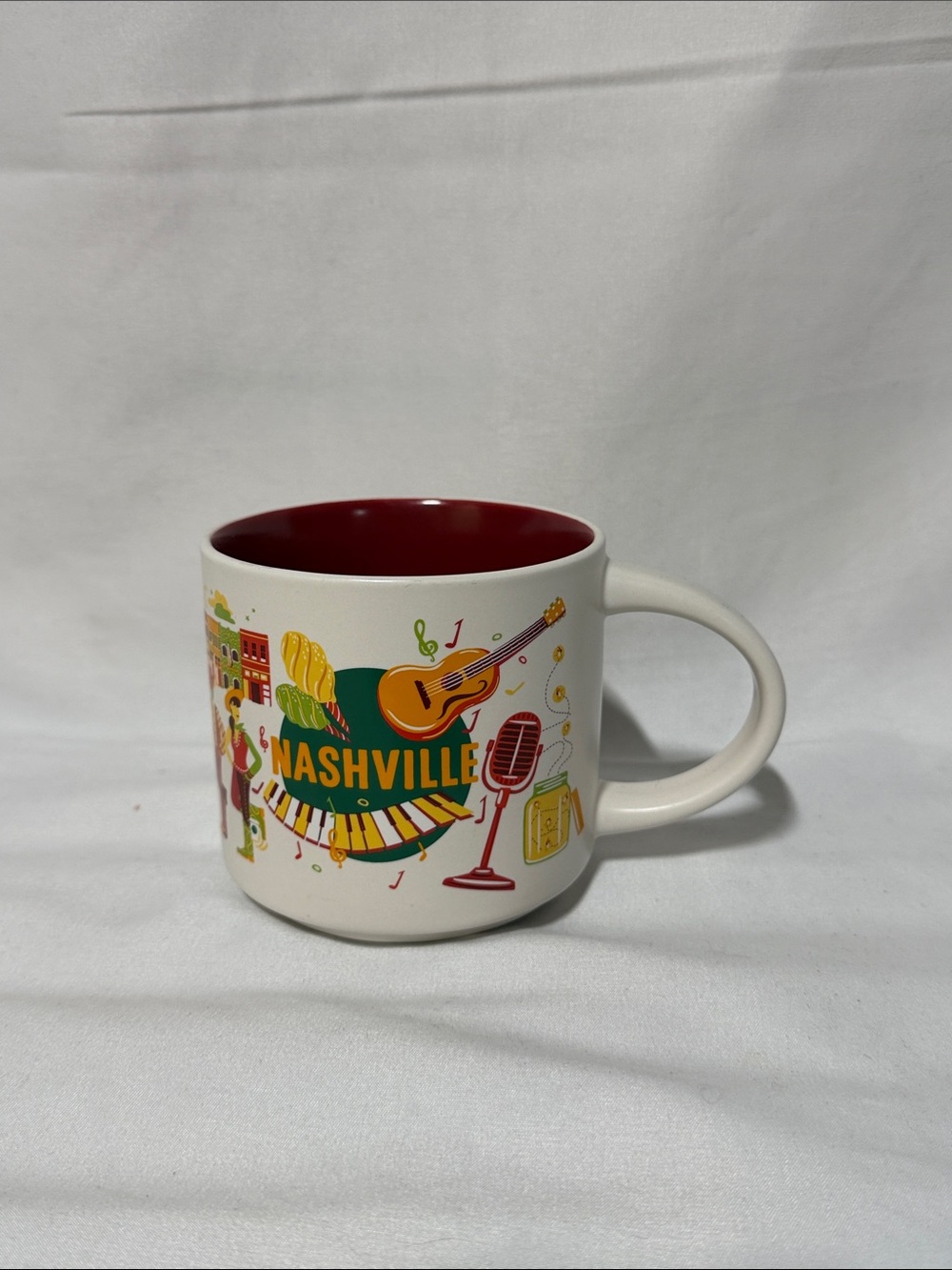Starbucks NASHVILLE Discovery Series Ceramic 14 Oz Mug Cup Red Interior